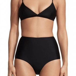 Matteau Black Swimsuit Bikini Swim Set Tri Crop Top High Waist Brief